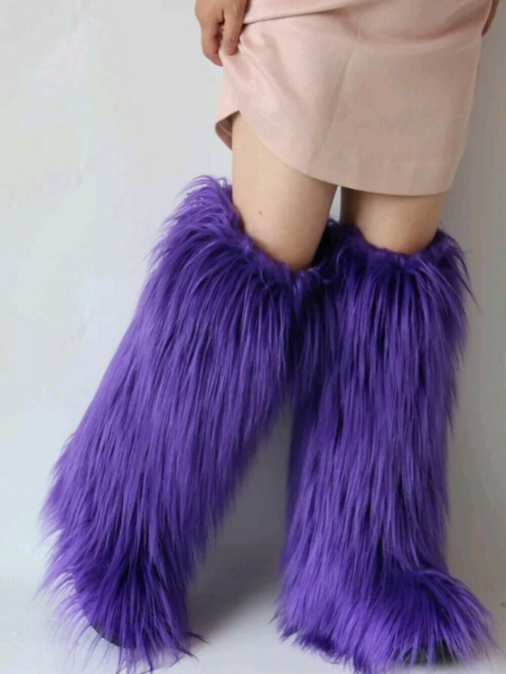 New Women's Purple Furry Faux Fur Knee High Boots - Picture 6 of 9